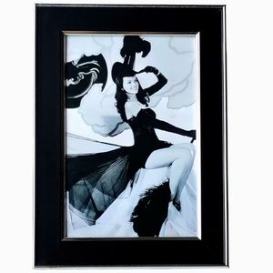 - Beautiful Woman on broom Witch Pin up Style Halloween Costume framed photo art